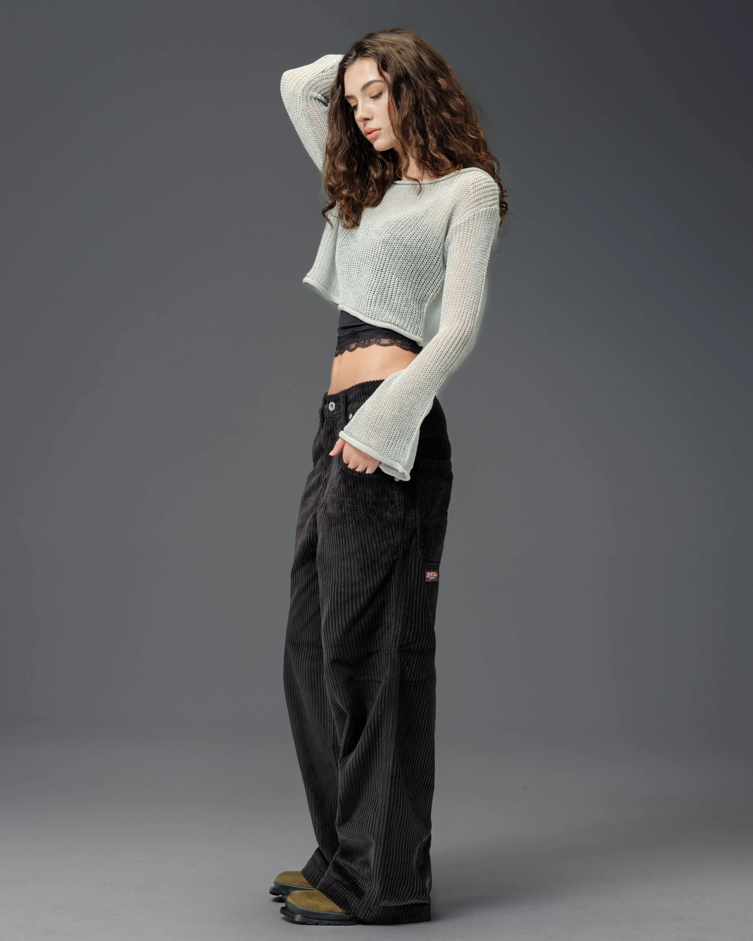 W179 Pipes. 23". 4 Wale Corduroy. Black. - Image 3